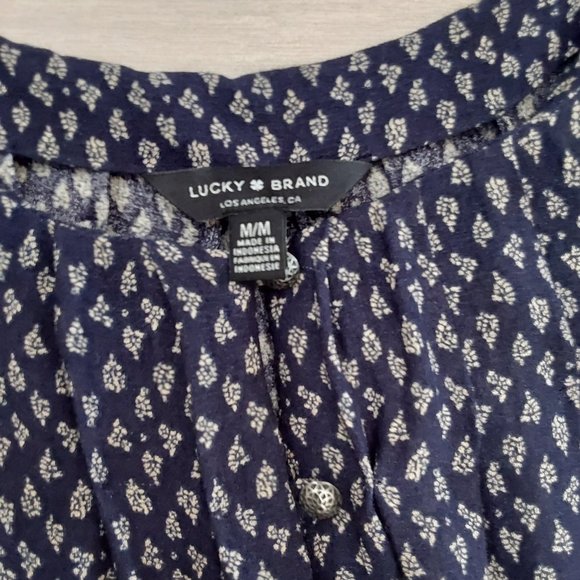 Lucky Brand Blue Paisley Semi Sheer Boho Blouse.  Size M - Picture 2 of 3